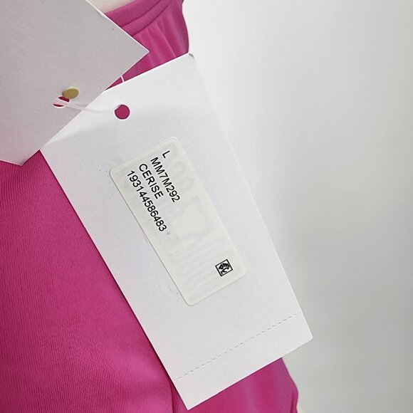 Michael Kors Size L Cerise Pink One Shoulder Tankini Swim Top Gold Logo New - Picture 4 of 9